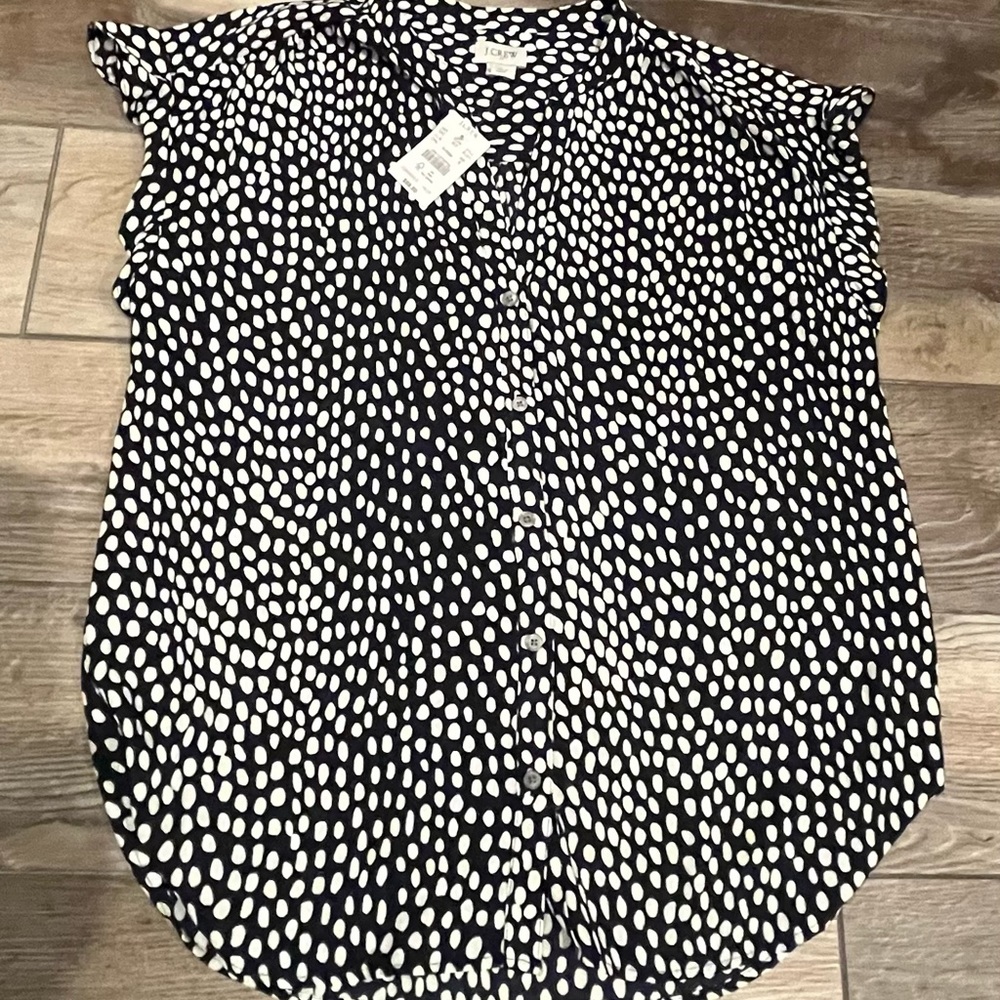 J. Crew Blouse, Size S, Navy Blue Polka Dot, NWT